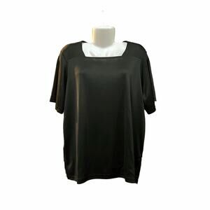 ERENA Women's Black Square Neck Short Sleeve Blouse 100% Polyester | Size 2X